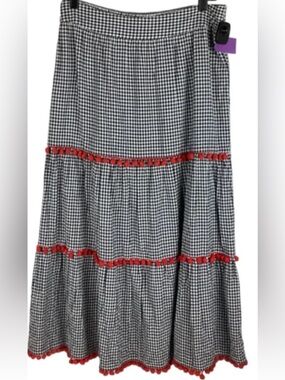 crown & ivy Black-and-White Gingham Maxi Skirt with Red Trimsize xxl nwt
